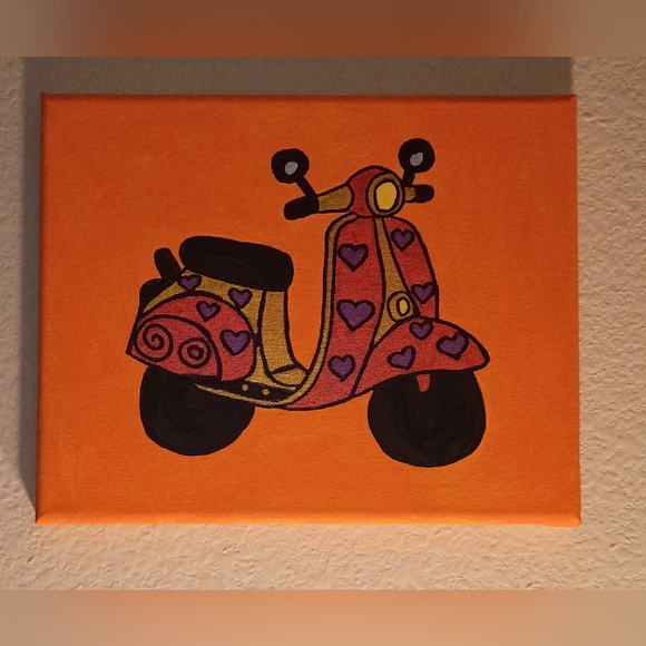 Hand Crafted Other - Scooter Art Acrylic Painting On Canvas Home Decor Wall Decor 8x10"